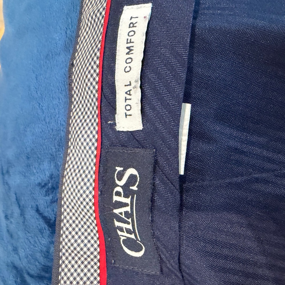 Chaps Mens Total Comfort Navy Blue Textured Dress Pants 42W x 32L Flat Front - Picture 5 of 7